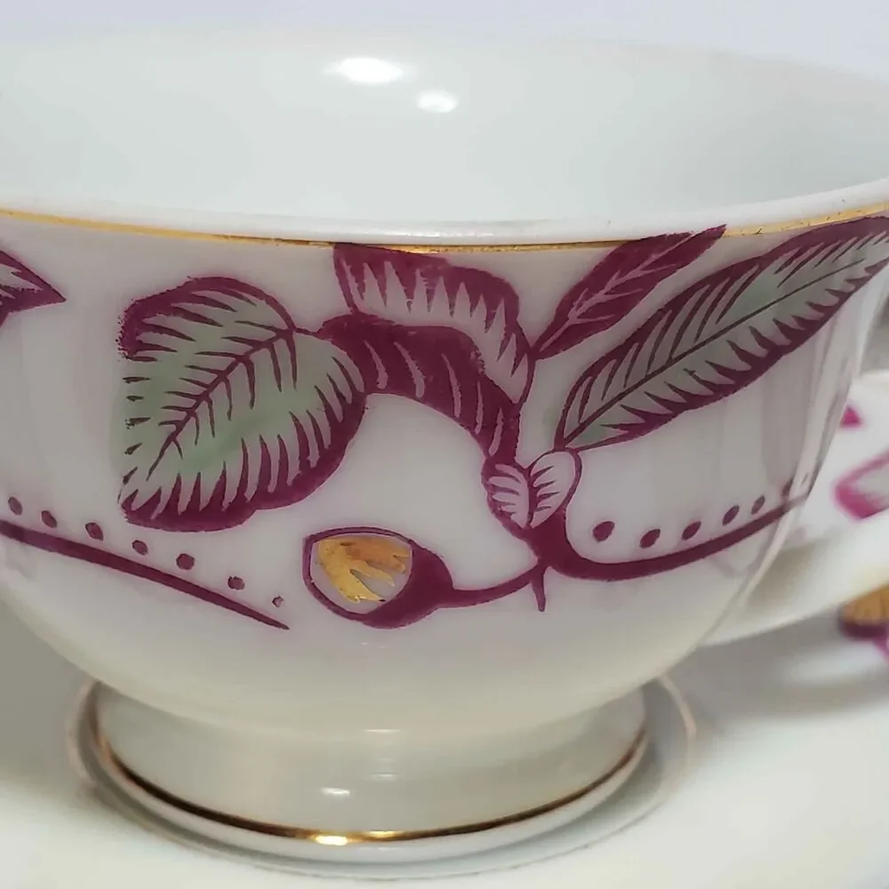 Small Cup and Saucer Leaves Vintage Japan Vintage